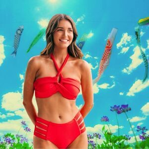 HEAT Bikini Set NEW Halter Top High Waist Bottoms Red Size M